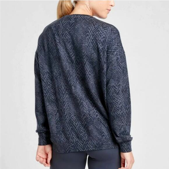 Athleta Sweatshirt Womens Small Navy Blue Studio to Street Splatter Stretch Crew - Picture 2 of 9